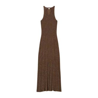 Twinset Knitted Dresses, female, Brown, Size: XS Long Linen Knit Dress with Lurex