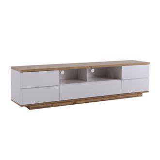 STILVORA Mueble De Tv Con 5 Puertas Y 2 Huecos Abiertos, Frentes Rejilla, Estilo Moderno, 180&times;46&times;38 Cm, Mdf, Blanco