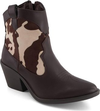 Andrea Womens Western Cow Pattern Booties In Brown