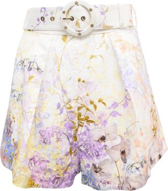 Zimmermann Rhythmic Floral-Print Belted Shorts in Multicolor Linen