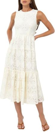 Adelyn Rae Marina Tiered Lace Midi Dress in Cream at Nordstrom, Size Medium