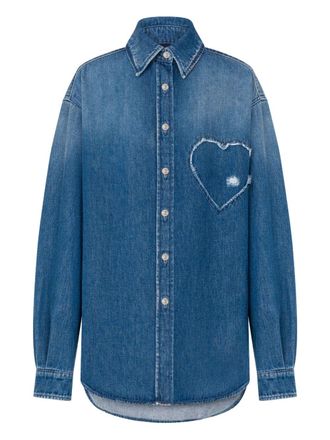 Moschino Frayed Heart Patch Denim Shirt
