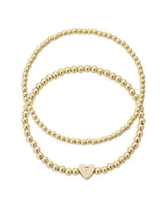 Adornia 14K Plated Ball Bead Initial Set Bracelet