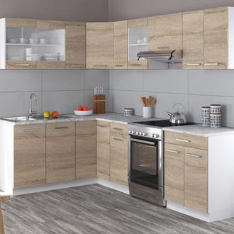 Vicco Cocina Esquinera Rick, Blanco/sonoma, 247 X 167 Cm, Et M&aacute;rmol Con Tira De Led, Vicco