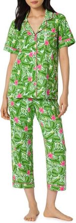 Bedhead Pajamas Print Stretch Organic Cotton Crop Pajamas in Monstera Bloom at Nordstrom, Size X-Small