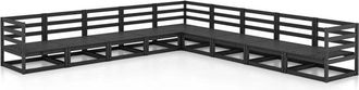 vidaXL 9 Piece Garden Lounge Set Black Solid Pinewood Vidaxl