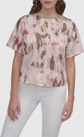 DKNY Print Scarf Twill Short Sleeve Top in Shattered Tiger at Nordstrom Rack, Size X-Small