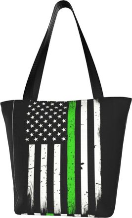 AOOEDM Thin Green Line American Flag Tote Bag Women Capacity Shoulder Grocery Shopping Bags