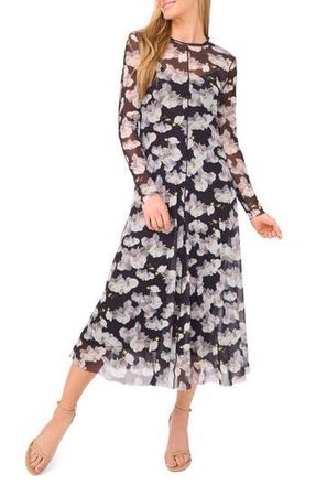 Ted Baker Floral Long Sleeve Mesh Dress in Rich Black at Nordstrom Rack, Size X-Small