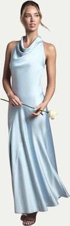 Oasis Cowl Halterneck Satin Bridesmaid Dress in Light Blue at Nordstrom, Size 10