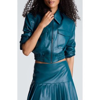 Kenneth Cole Faux Leather Cropped Bomber Jacket in Teal Dusk at Nordstrom, Size X-Small