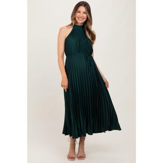 Pinkblush Pleated Halter Dress in Forest Green at Nordstrom, Size Medium