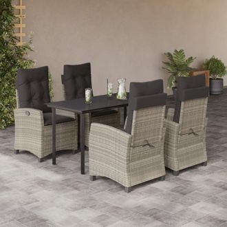 vidaXL Set Comedor De Jard&iacute;n 5 Pzas Cojines Rat&aacute;n Sint&eacute;tico Gris Claro Vidaxl