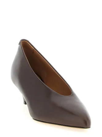 Jil Sander Womens Calfskin Mid-Heel Pump Brown Leather