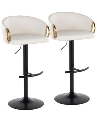 LumiSource Set Of 2 Claire Contemporary/Glam Adjustable Bar Stools With Footrest