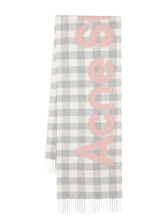 Acne Studios logo-patch checked wool scarf - unisex - Nylon/Wool - One Size - Grey
