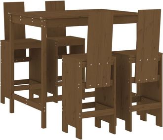 vidaXL Mesa Y Taburetes Altos De Jard&iacute;n 5 Pzas Madera Pino Marr&oacute;n Miel Vidaxl
