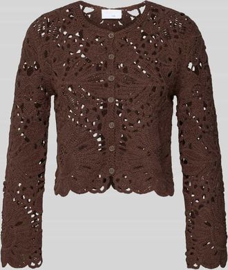 Jake*s Cardigan aus H&auml;kelspitze mit Rundhalsausschnitt in Dunkelbraun, Gr&ouml;&szlig;e XXL