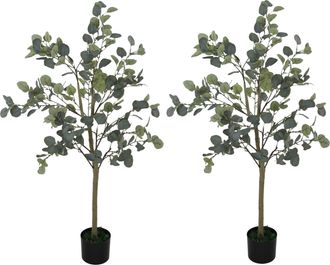 HOMCOM 2 Pack Artificial Plants - Faux Silk Eucalyptus Trees - 120cm | TJ Hughes