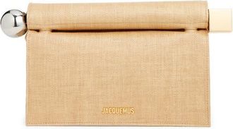Jacquemus The Rond Carr&eacute; Raffia Clutch in Natural 142 at Nordstrom