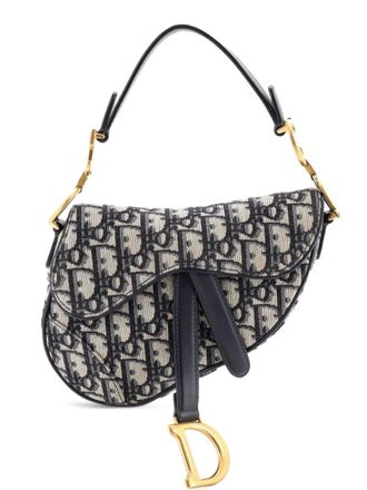 Dior Borsa a spalla Saddle mini in tela con motivo Oblique - Blu