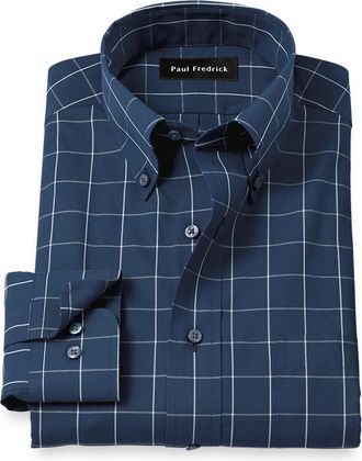 Paul Fredrick Slim Fit Non-iron Cotton Windowpane Dress Shirt