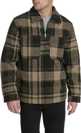 Levi's Zip Front Plaid Shacket in Green/Black at Nordstrom, Size Xx-Large