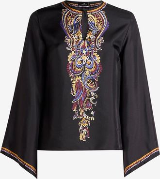 Etro Seidenbluse mit ausgestellten &Auml;rmeln Paisley Plac&eacute;e