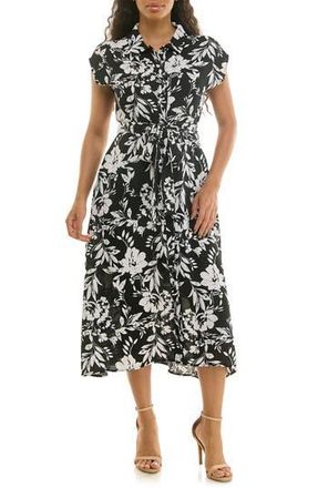 Nina Leonard Print Short Sleeve Shirtdress in Black/White at Nordstrom Rack, Size X-Large