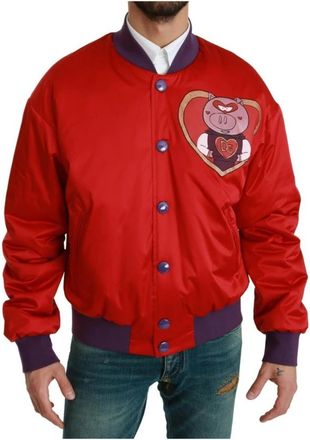 Dolce & Gabbana Unieke Motief Bomberjack 2019 Collectie - Heren - Bomber jackets - Rood - S - Polyester - Jassen