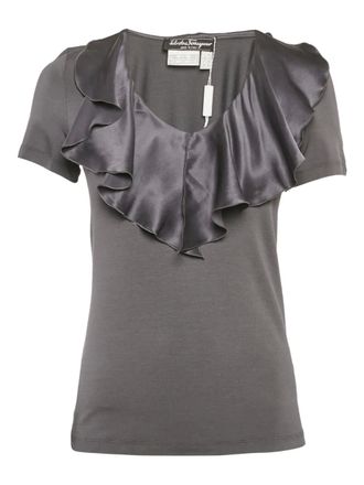 Ferragamo T-shirt met ruchehals - Grijs