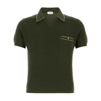 Versace Polo Shirts, male, Green, Size: L Cotton Knit Polo