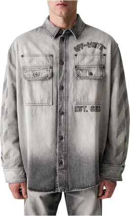 Off-white Diagonal Embroidered Denim Military Overshirt - Heren - Spijkeroverhemden - Grijs - M - Denim - Overhemden