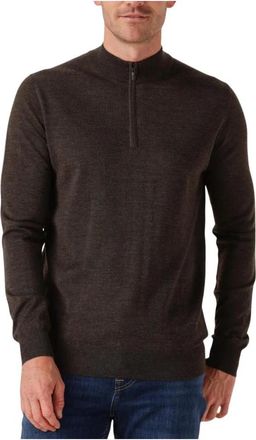 Stefano Lauran Bruine Merinowol Half Zip Sweater - Heren - Coltruien - Bruin - S - Wol - Truien & Vesten