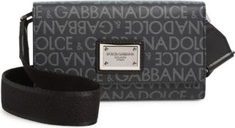 Dolce & Gabbana Logo Coated Jacquard Crossbody Bag in 8B969 Nero/grigio at Nordstrom