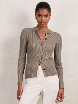 Reiss Tula Stone Button Front Knit Cardigan, M, Grey