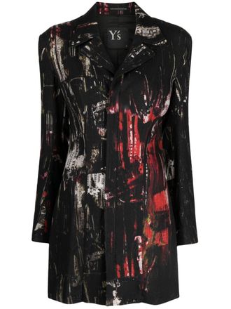 Yohji Yamamoto graphic-print zipped blazer - Black