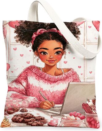 Generic ValentineS Day Heart Canvas Tote Bags, Cute Love Pattern Reusable Grocery Bags, Lightweight Washable Shoulder Strap for Tr, Peach, 13x15 Inch