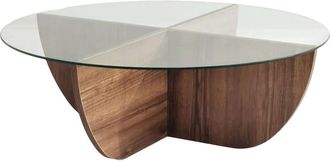 DRAWER Mesa de centro redonda de vidrio templado ø90cm - Madera oscura