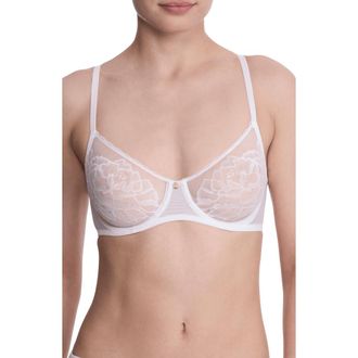 Natori Flora Unlined Lace Balconette Underwire Bra in White at Nordstrom, Size 36Ddd