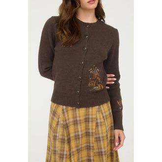 Blu Pepper Deer Embroidered Cardigan in Chocolate at Nordstrom Rack, Size Small