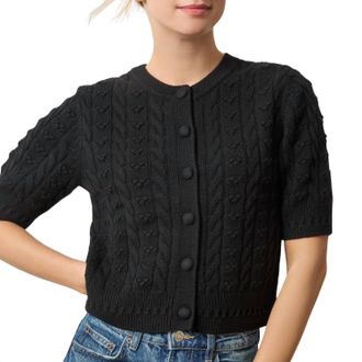 Lilla P Short Sleeve Cardigan Sweater In Black