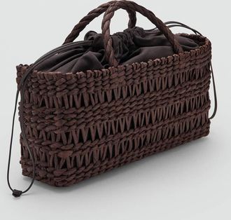 Mango Borsa tote media in fibra naturale cioccolato - Donna - Taglia unica - MANGO