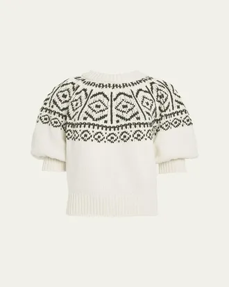 Altuzarra Howard Fair Isle Short Puff-Sleeve Sweater