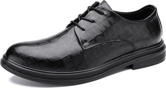 Generic Formal Shoes for Men Lace Up Plaid Round Toe Derby Shoes Vegan Leather Block Heel Anti-Slip Low Top Rubber Sole Business(7.5 UK) Black