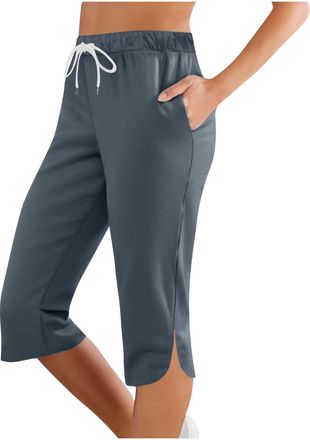 Generic Womens Walking Trousers Yoga Cropped Ladies Joggers Summer Capris Trousers Elastic High Waist Palazzo Pants Casual Comfy Gym Cycling Shorts with Pocke