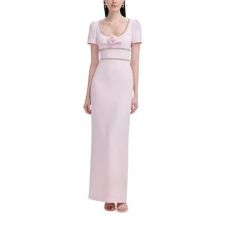 Self Portrait Kleedjes, Dames, Roze, S, Roze Bloemenapplicatie Vierkante Hals Jurk