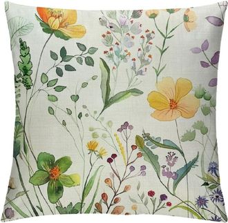 OEM Juego De Fundas De Coj&iacute;n Amarillas Con Estampado Floral De Mariposas Y Hojas, De Lino, Aptas Para Sof&aacute;s, Porches Y Exteriores, Compatibles Con Relleno