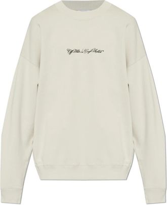 Off-white Sweatshirt met geborduurd logo - Heren - Sweatshirts - Beige - L - Katoen - Hoodies & sweatvesten