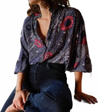 Natalie Martin Iris Buttons Down Top In Peacock Ink
